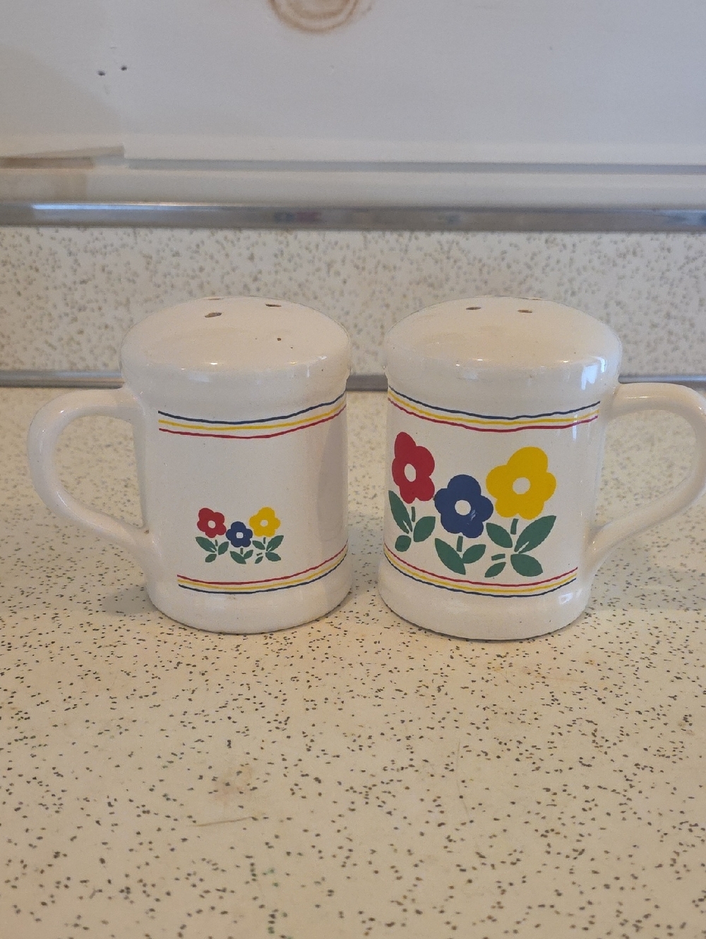 Vintage Ceramic Red Yellow Blue Floral Salt and Pepper Shakers